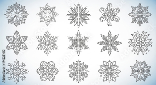 Collection of Various Snowflake Designs and Patterns.