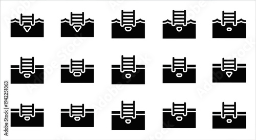 Collection of identical black wallet icons with varying document designs on a white background displayed in a grid pattern