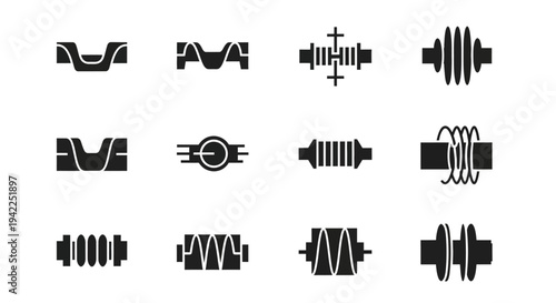 Collection of abstract dumbbell icons representing fitness and exercise in a modern graphic design style