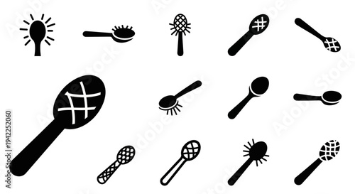 Collection of various makeup brushes and mirrors displayed in a flat layout on a clean surface