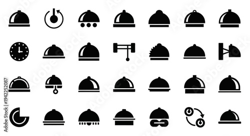 Collection of various hat icons in different styles and designs on a clean background