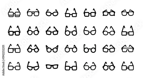 A collection of glasses arranged in rows on a flat surface viewed from directly above