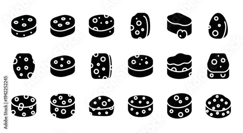 Assorted sushi rolls and nigiri illustrations displayed on a clean white background from a straightforward viewpoint