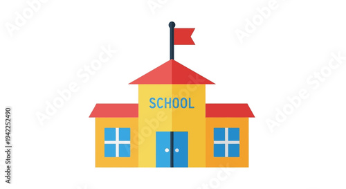 Yellow Cartoon School Building.