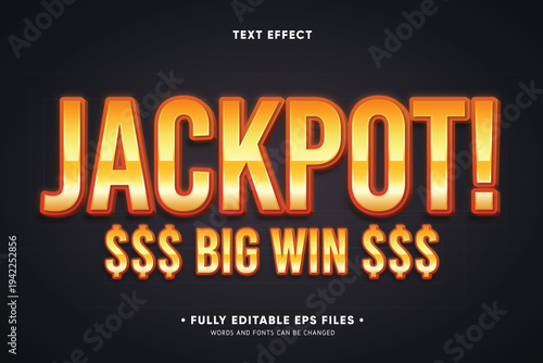 Golden jackpot text effect with editable eps files for big win messages