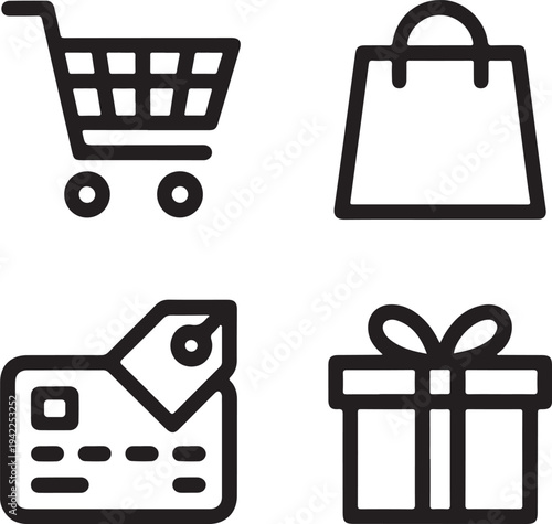 Simple outline icons for online shopping e commerce and retail transactions