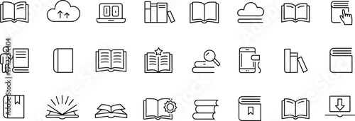 Set of Book and Reading Related Line Art Icons library education