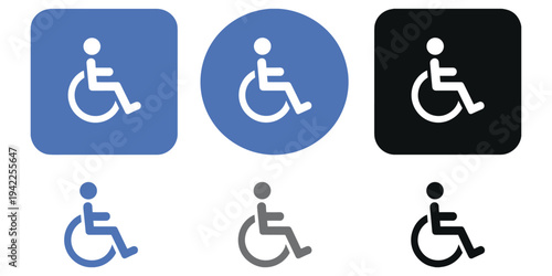Six Wheelchair Accessibility Symbols In Blue Black And Gray Colors handicap disabled