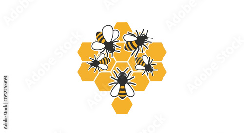 Bees on Honeycomb Illustration.
