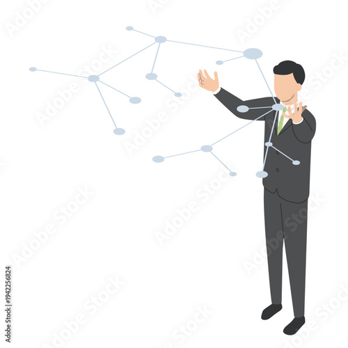 ネットワークと会社員男性・アイソメトリック