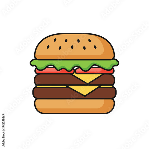 Cartoon Double Cheeseburger Icon on White Background