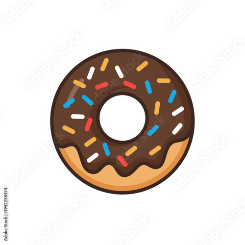 Cartoon Chocolate Donut with Colorful Sprinkles Icon