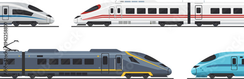 Modern High Speed Train Vector Set, Fast Express Railway Transport, Flat Illustration Isolated