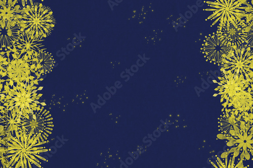 Golden Fireworks Border Background on Deep Blue, Japanese Festival Night Design