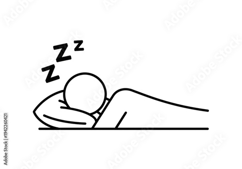 Sleeping stick figure icon, outline style for sleep quality, rest, and healthy lifestyle concepts