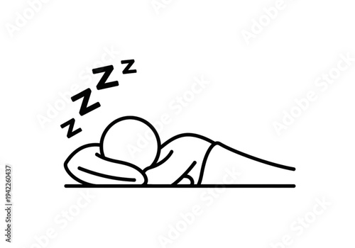 Sleeping stick figure icon, outline style for sleep quality, rest, and healthy lifestyle concepts