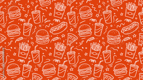 Seamless Fast Food Doodle Pattern