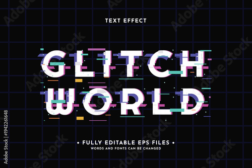 Glitch style editable text effect with white and pink colors
