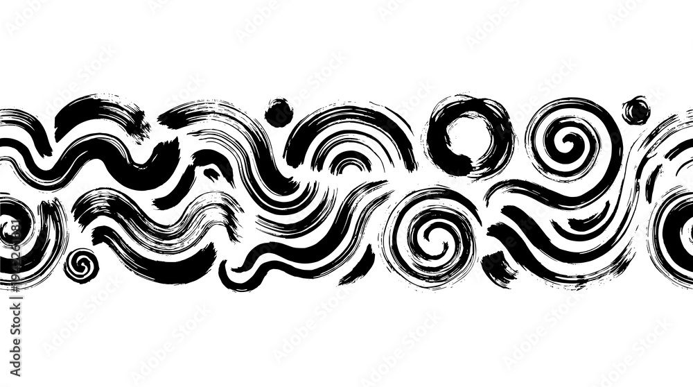 Fototapeta premium Hand Drawn Abstract Brush Stroke Border Pattern