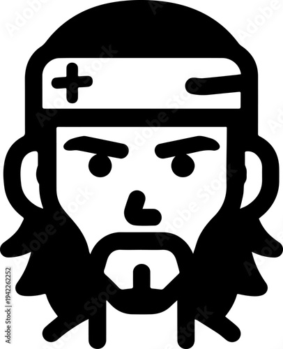 Hand Drawn Male Pirate Black and White Avatar Illustration in Minimal Line Art Style Design