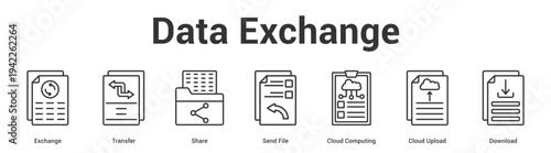 Data Exchange web banner icon set vector illustration concept for business with icon of Exchange, Transfer, Share, Send File, Cloud Computing, Cl.