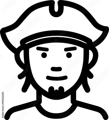 Hand Drawn Male Pirate Black and White Avatar Illustration in Minimal Line Art Style Design