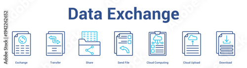 Data Exchange web banner icon set vector illustration concept for business with icon of Exchange, Transfer, Share, Send File, Cloud Computing, Cl.