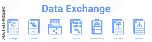 Data Exchange web banner icon set vector illustration concept for business with icon of Exchange, Transfer, Share, Send File, Cloud Computing, Cl.