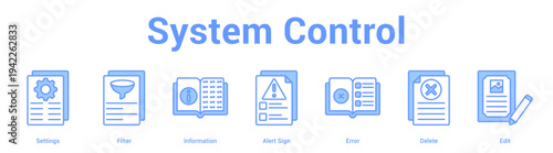 System Control web banner icon set vector illustration concept for business with icon of Settings, Filter, Information, Alert Sign, Err.