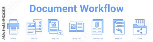 Document Workflow web banner icon set vector illustration concept for business with icon of Printer, Pdf File, Png File, Image File, Attached File, S.