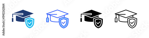 Graduation Cap Multi Style Icon Set Vector 