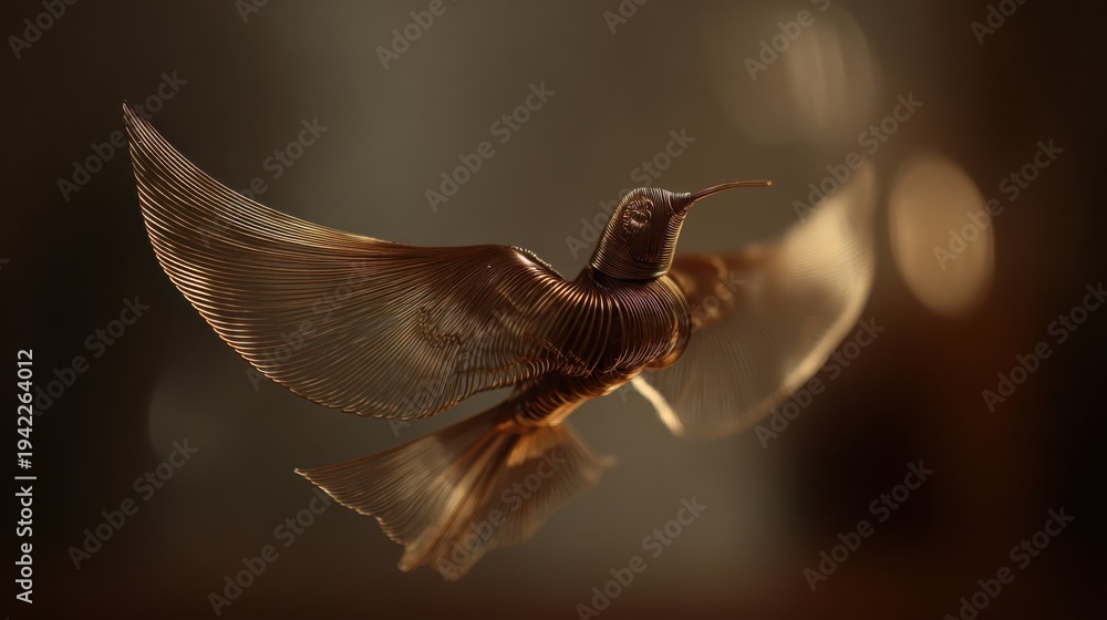 Fototapeta premium Delicate Copper Wire Hummingbird Sculpture Artfully Twisted into Flight