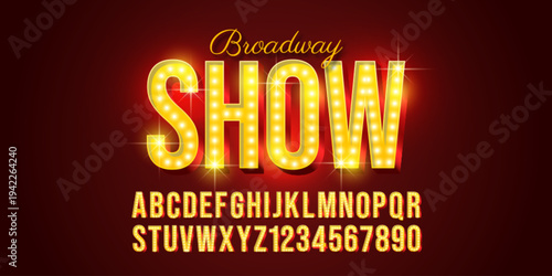 Yellow Broadway show text effect with vintage editable style