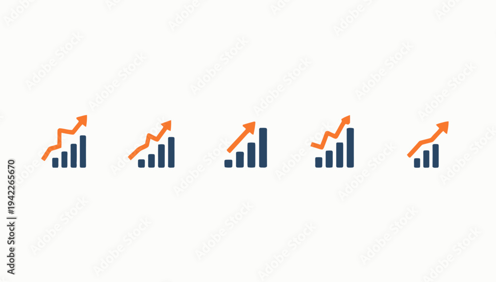 Obraz premium Business graphs and charts icons, Growing graph set. Business chart with arrow. Growths chart collection. Profit growing symbol. Progress bar, silhouette icon for growth, business, finance, analytics 