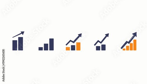 Business graphs and charts icons, Growing graph set. Business chart with arrow. Growths chart collection. Profit growing symbol. Progress bar, silhouette icon for growth, business, finance, analytics

