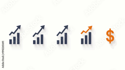 Business graphs and charts icons, Growing graph set. Business chart with arrow. Growths chart collection. Profit growing symbol. Progress bar, silhouette icon for growth, business, finance, analytics

