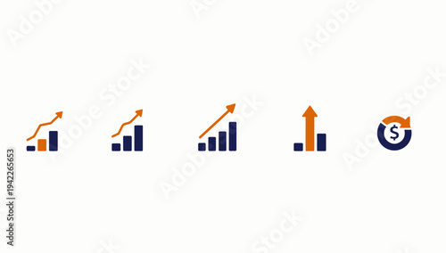 Business graphs and charts icons, Growing graph set. Business chart with arrow. Growths chart collection. Profit growing symbol. Progress bar, silhouette icon for growth, business, finance, analytics
