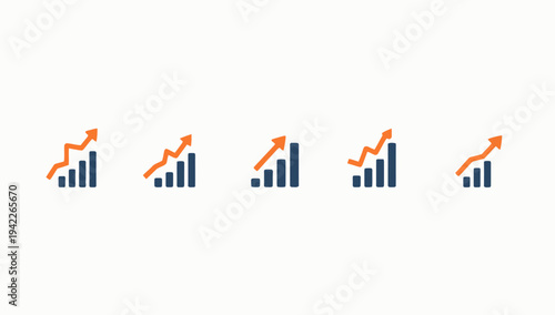 Business graphs and charts icons, Growing graph set. Business chart with arrow. Growths chart collection. Profit growing symbol. Progress bar, silhouette icon for growth, business, finance, analytics

