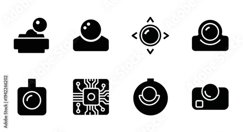 Collection of camera icons representing photography and technology in a minimalist design