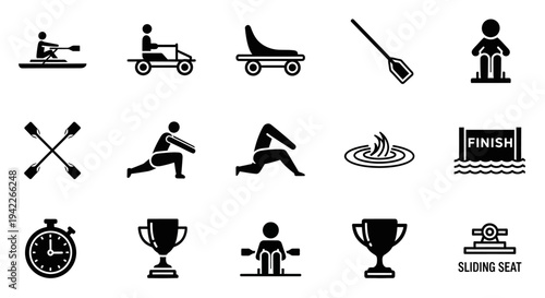 Collection of sports icons representing various athletic activities and awards in a monochrome style