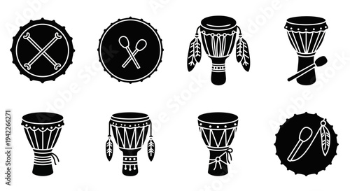 Collection of Djembe Icons and Symbols in Various Designs and Styles