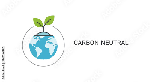 Carbon Neutral Earth with Green Sprout.