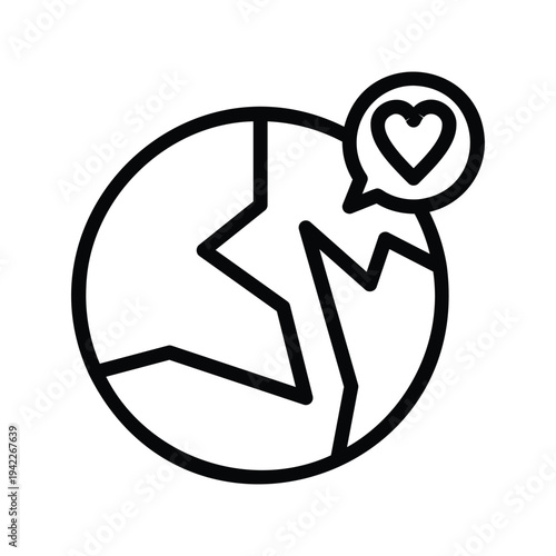 Black line broken heart icon.
