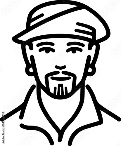 Hand Drawn Male Pirate Black and White Avatar Illustration in Minimal Line Art Style Design