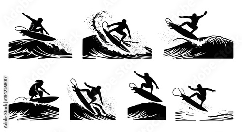 Person on Board Performing Paddle and Wave Maneuvers in Athletic Illustrations