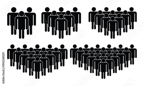 Stick Figure Diverse Group Shapes Curved Heart Formation Vector