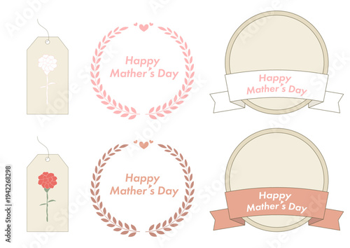 母の日の素材セット_月桂冠,_タグ_リボン_メダル
