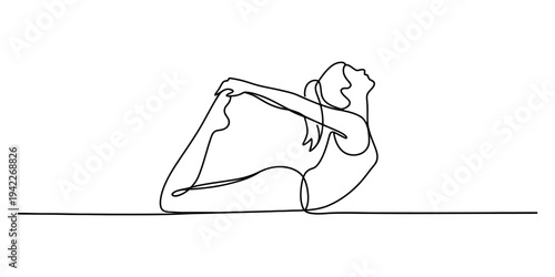 Continuous line drawing of a woman performing the bow pose yoga exercise for health and wellness Vector, illustration