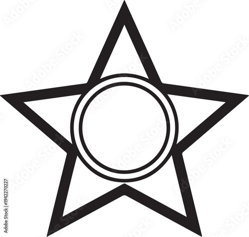 Five pointed star outline with concentric circle center for military award or badge insignia design elements on transparent background graphic