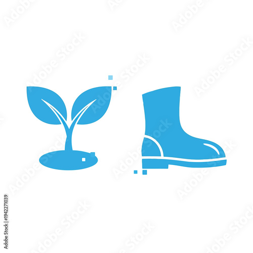 Illustration of blue icons of plant and boot on vector